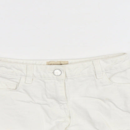 NEXT Girls White Cotton Cut-Off Shorts Size 7 Years Regular Buckle