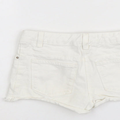 NEXT Girls White Cotton Cut-Off Shorts Size 7 Years Regular Buckle