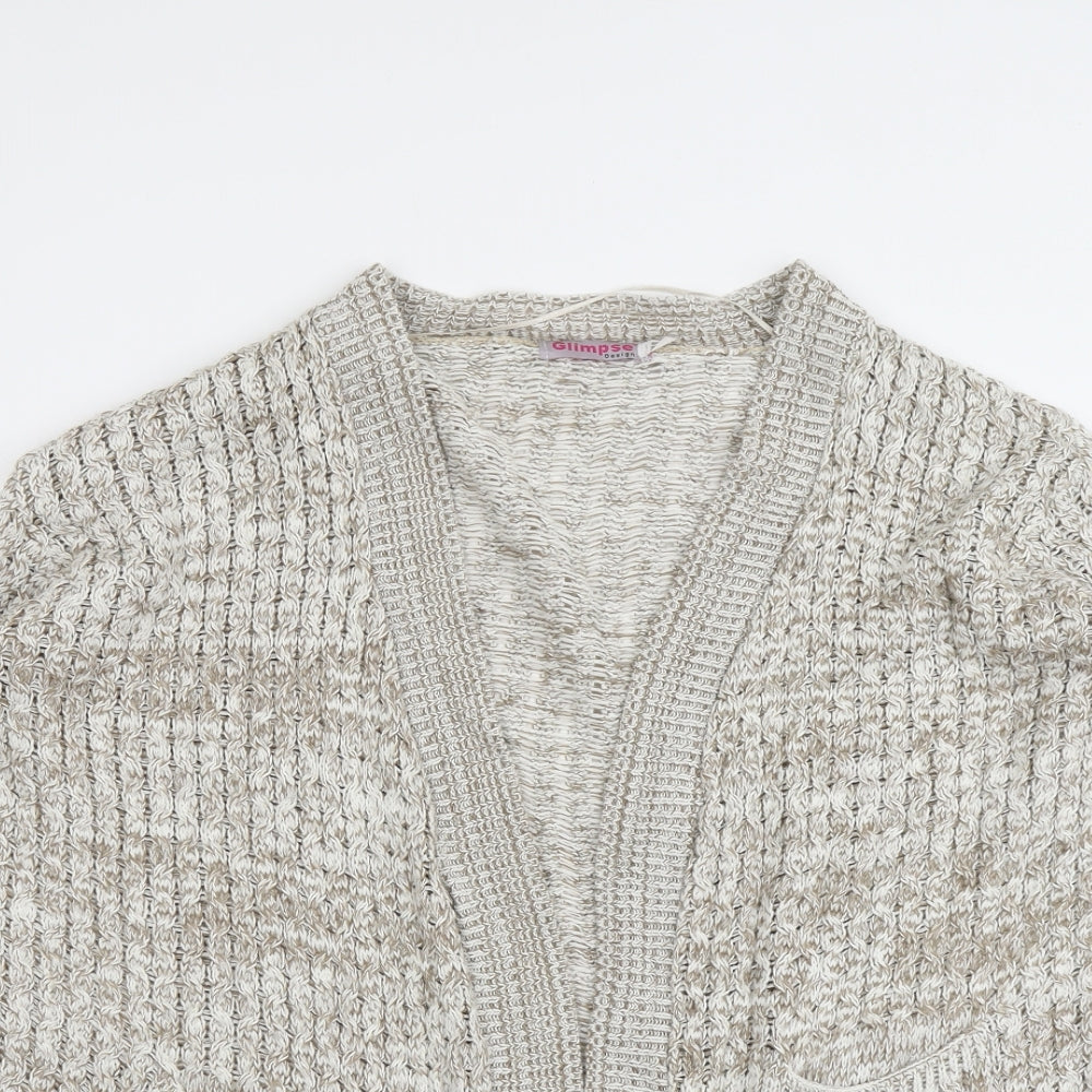 Glimpse Womens Beige V-Neck Acrylic Cardigan Jumper Size S