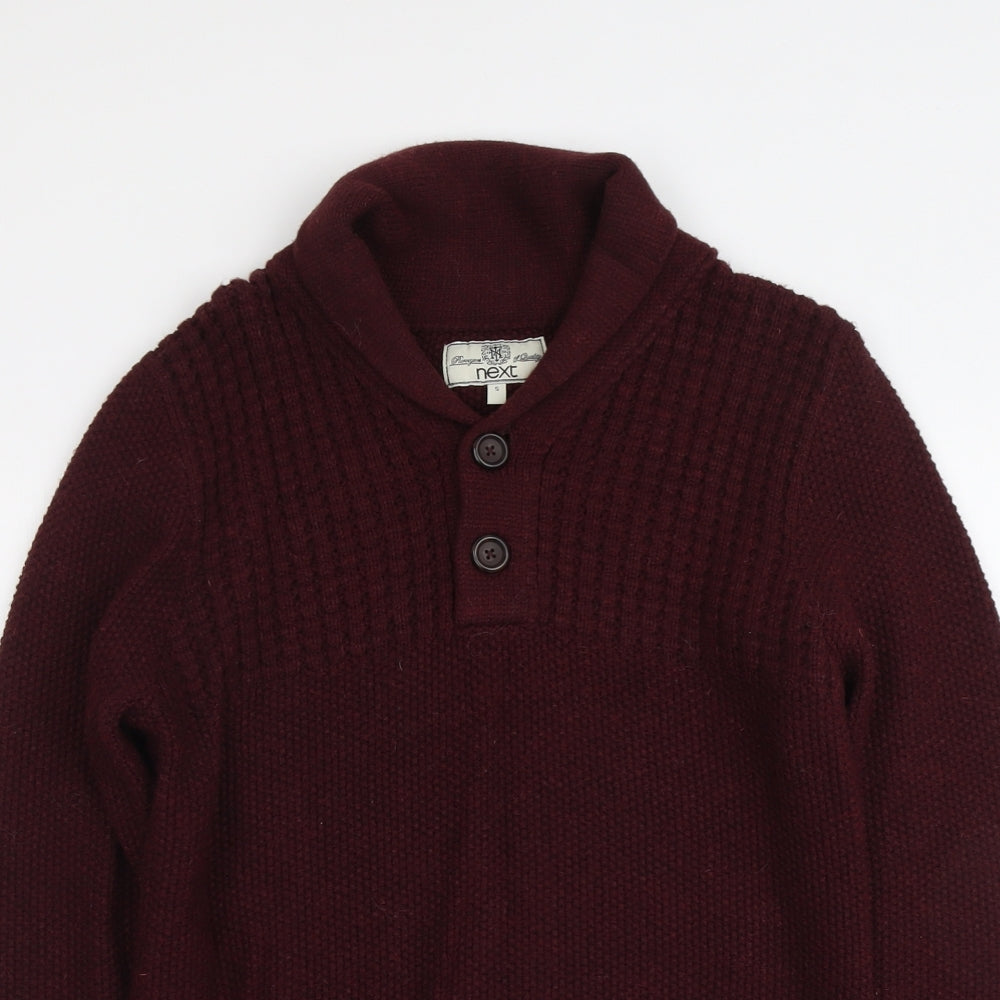 NEXT Mens Red V-Neck Acrylic Pullover Jumper Size S Long Sleeve