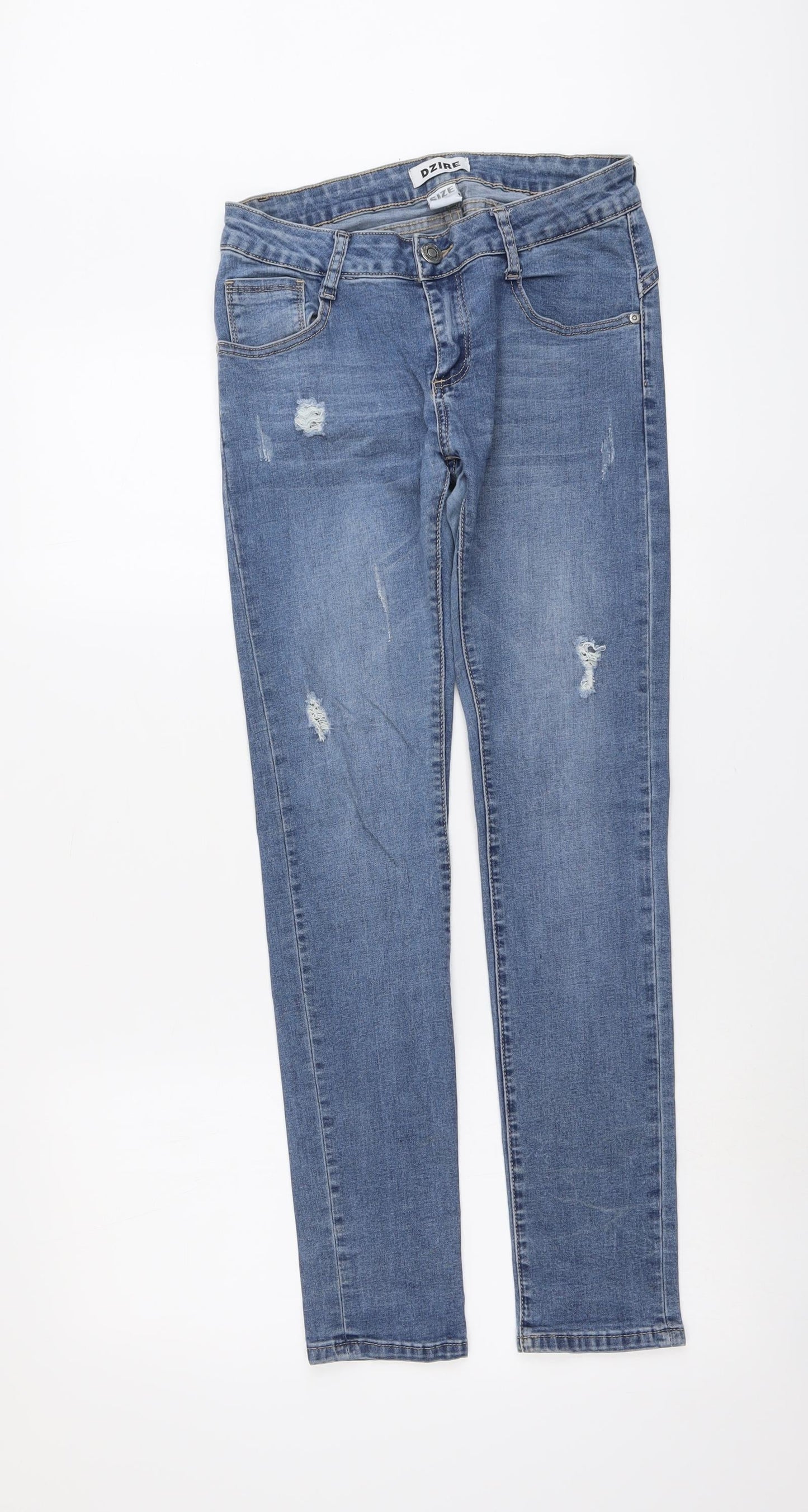 Dzire Womens Blue Cotton Straight Jeans Size L L29 in Regular Button
