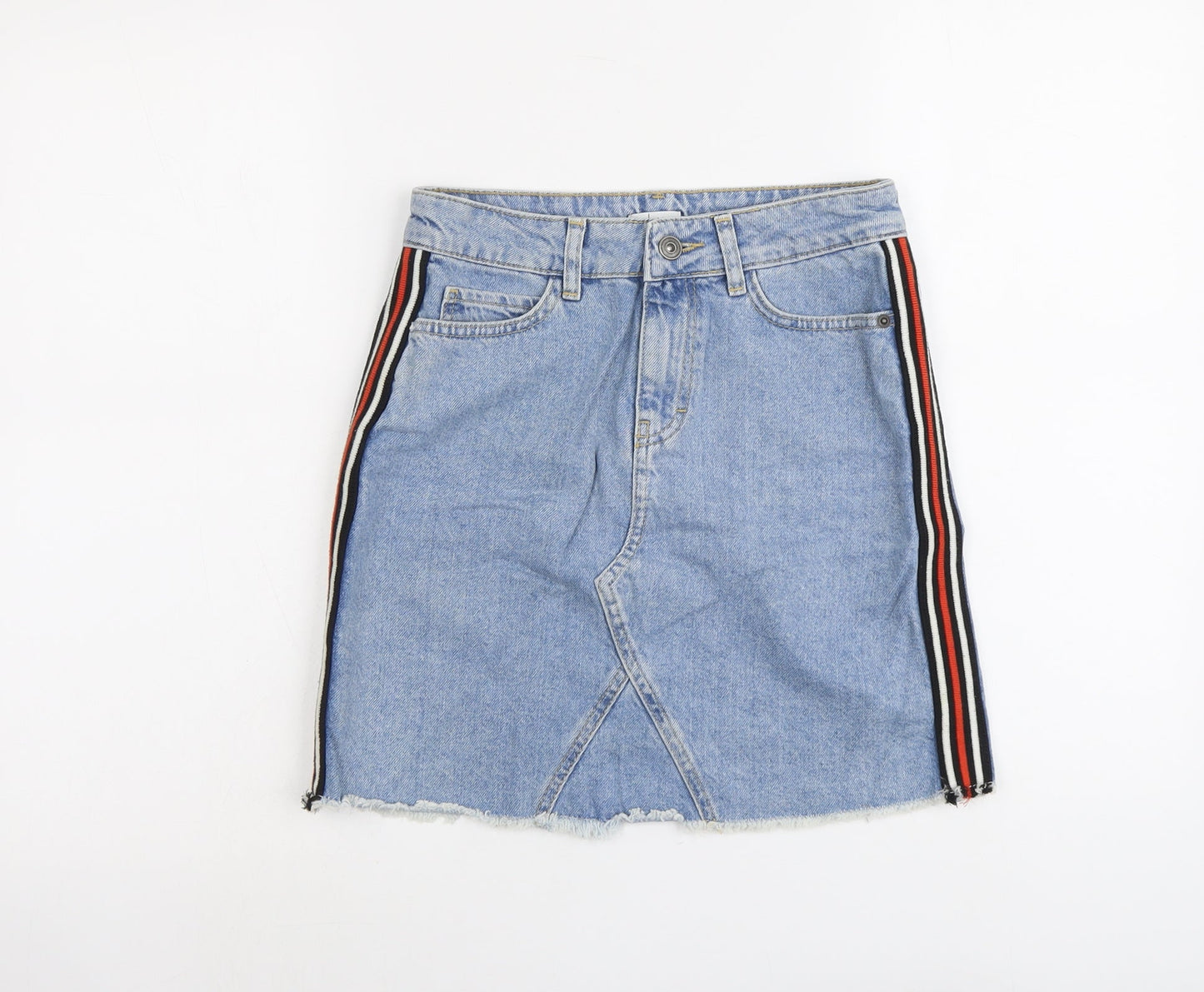 R Edition Womens Blue Cotton A-Line Skirt Size 8 Button