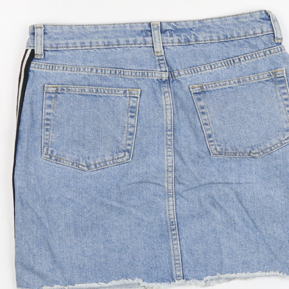 R Edition Womens Blue Cotton A-Line Skirt Size 8 Button