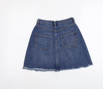 Monki Womens Blue Cotton A-Line Skirt Size 6 Button