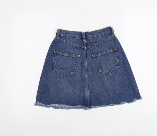 Monki Womens Blue Cotton A-Line Skirt Size 6 Button