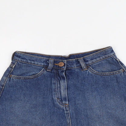 Monki Womens Blue Cotton A-Line Skirt Size 6 Button