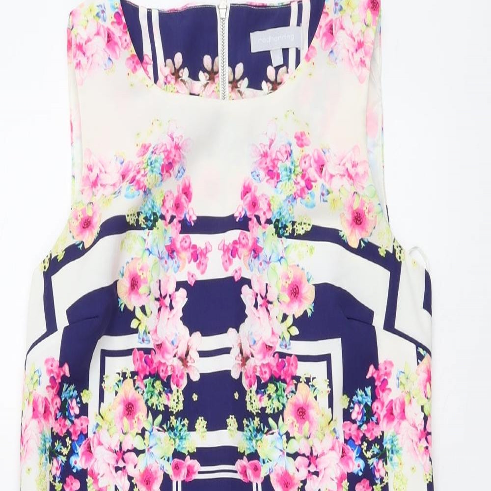 Red Herring Womens Multicoloured Floral Polyester A-Line Size 10 Round Neck Zip