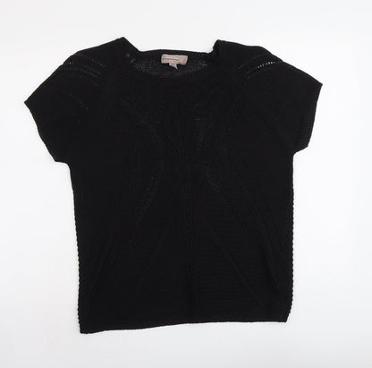 Cristina B Womens Black Round Neck Herringbone Acrylic Pullover Jumper Size 2XS