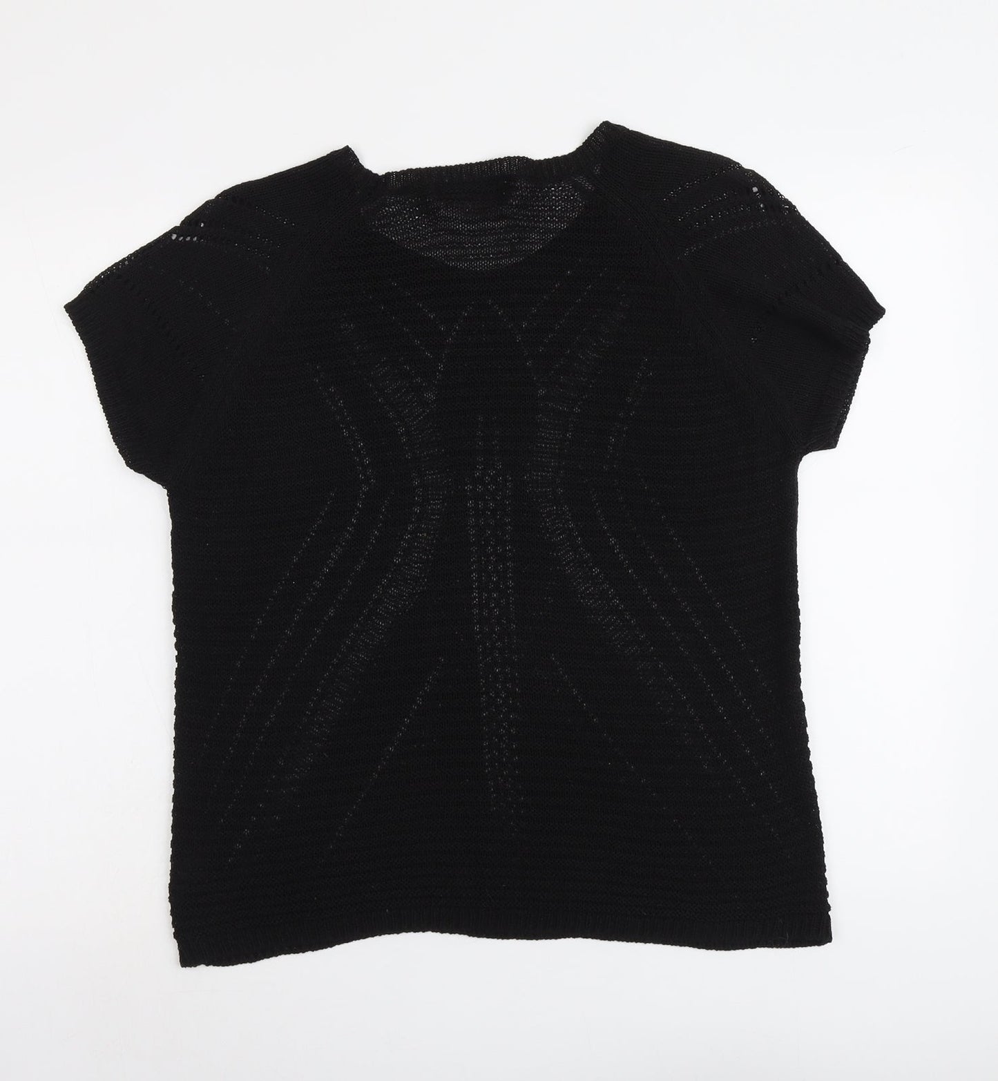 Cristina B Womens Black Round Neck Herringbone Acrylic Pullover Jumper Size 2XS