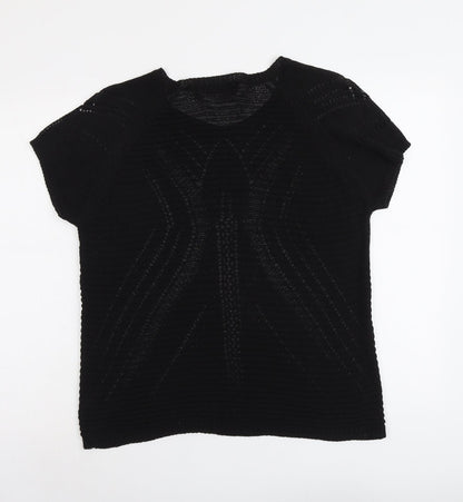Cristina B Womens Black Round Neck Herringbone Acrylic Pullover Jumper Size 2XS