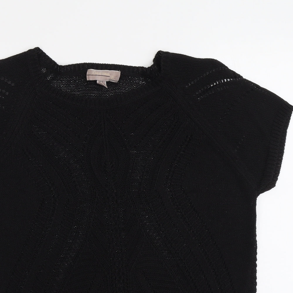 Cristina B Womens Black Round Neck Herringbone Acrylic Pullover Jumper Size 2XS