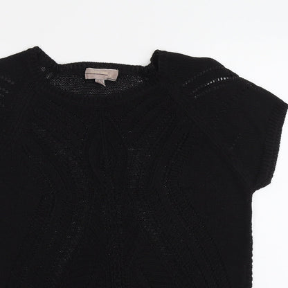 Cristina B Womens Black Round Neck Herringbone Acrylic Pullover Jumper Size 2XS