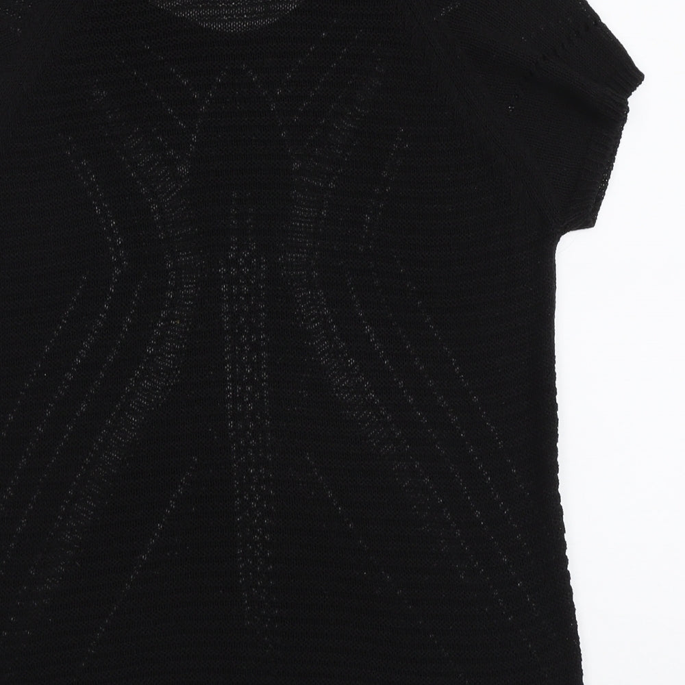 Cristina B Womens Black Round Neck Herringbone Acrylic Pullover Jumper Size 2XS