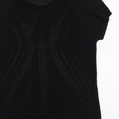 Cristina B Womens Black Round Neck Herringbone Acrylic Pullover Jumper Size 2XS