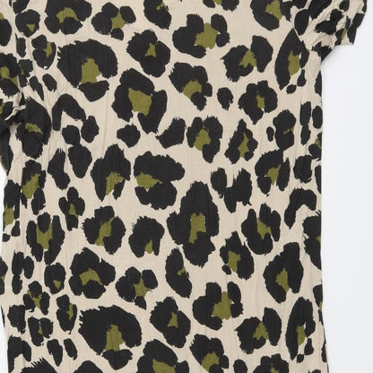 Boohoo Womens Beige Animal Print Viscose A-Line Size 8 V-Neck Pullover - Leopard Pattern