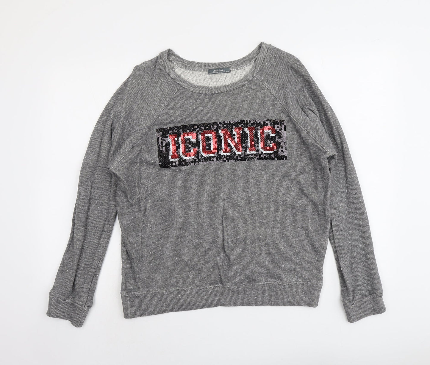 Bershka Womens Grey Cotton Pullover Sweatshirt Size L Pullover - Iconic
