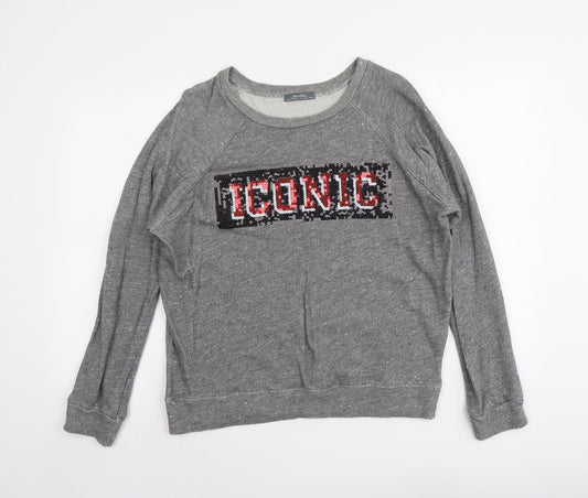 Bershka Womens Grey Cotton Pullover Sweatshirt Size L Pullover - Iconic