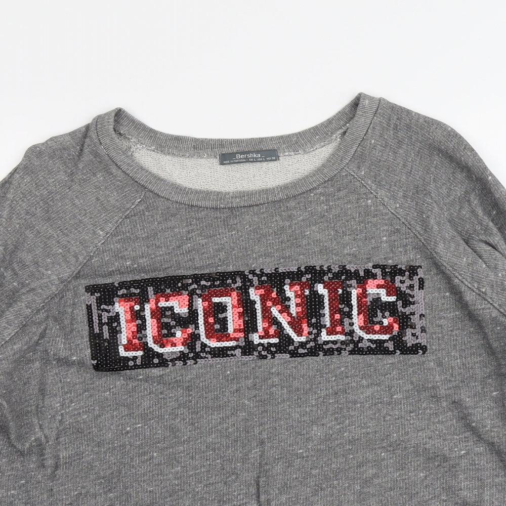 Bershka Womens Grey Cotton Pullover Sweatshirt Size L Pullover - Iconic
