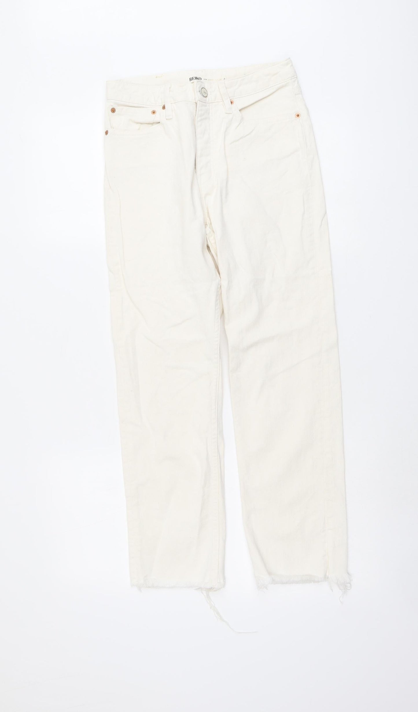 Reiko Womens Ivory Cotton Straight Jeans Size 25 in L25 in Regular Button