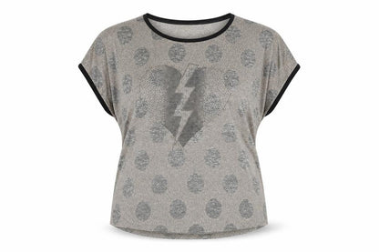 Shannon Womens Beige Polka Dot Polyester Basic T-Shirt Size L Round Neck