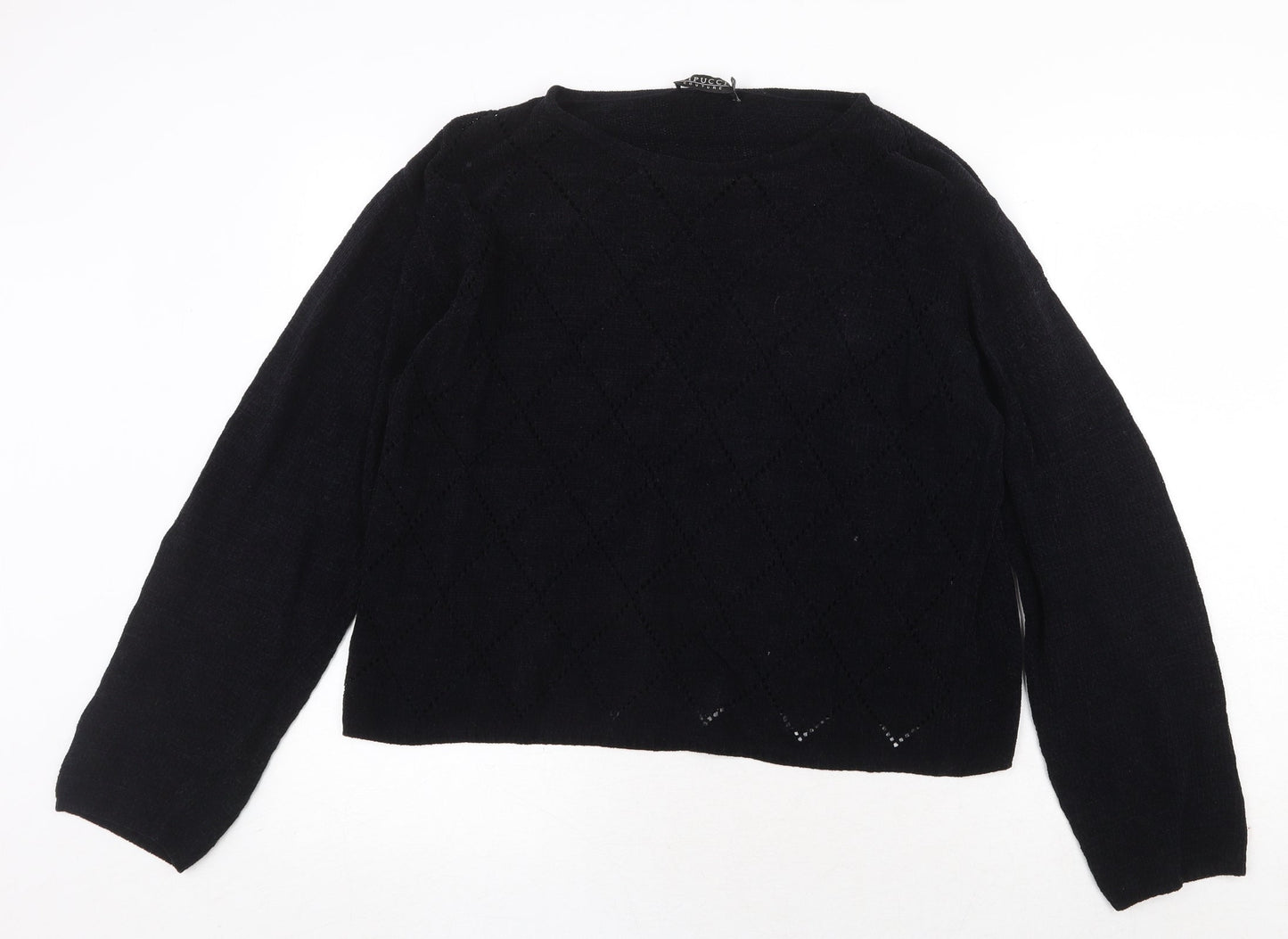 Vipucci Couture Womens Black Round Neck Acrylic Pullover Jumper Size L
