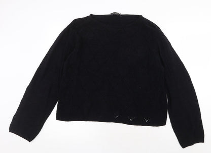 Vipucci Couture Womens Black Round Neck Acrylic Pullover Jumper Size L