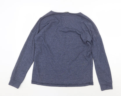BIG STAR Womens Blue V-Neck Cotton Pullover Jumper Size S