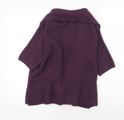 Warehouse Womens Purple V-Neck Acrylic Cardigan Jumper Size 14