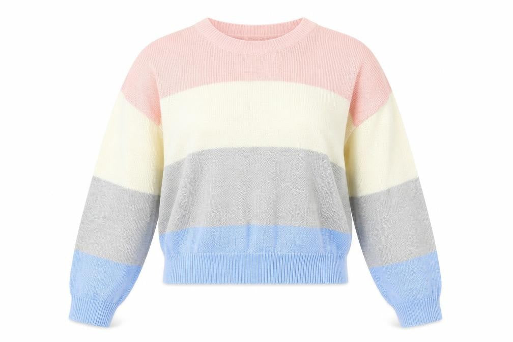 H&M Womens Multicoloured Round Neck Striped Acrylic Pullover Jumper Size S