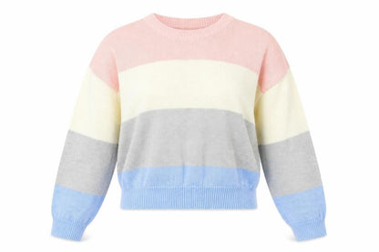 H&M Womens Multicoloured Round Neck Striped Acrylic Pullover Jumper Size S