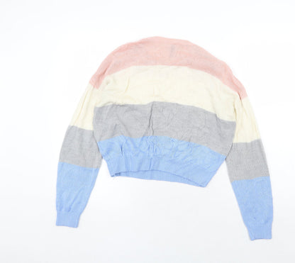 H&M Womens Multicoloured Round Neck Striped Acrylic Pullover Jumper Size S