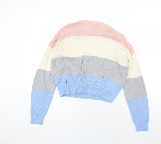 H&M Womens Multicoloured Round Neck Striped Acrylic Pullover Jumper Size S