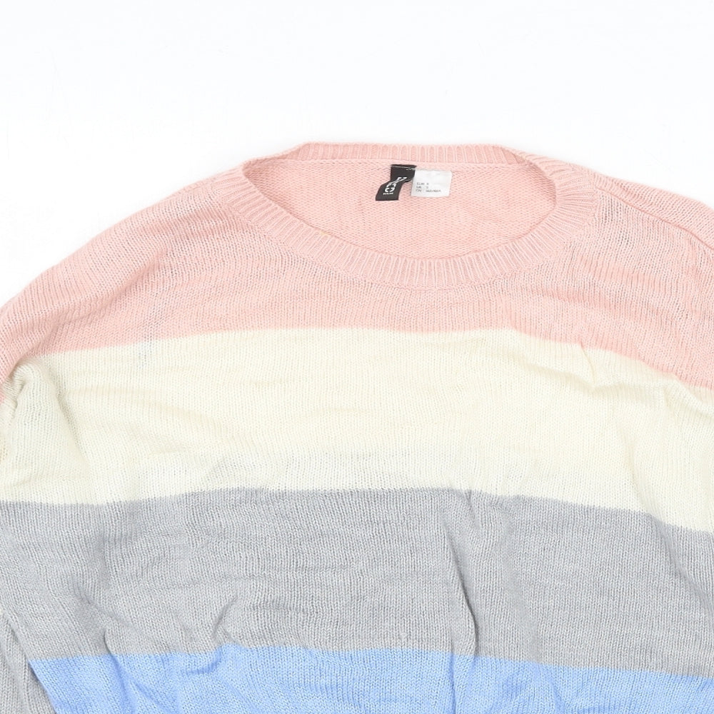 H&M Womens Multicoloured Round Neck Striped Acrylic Pullover Jumper Size S