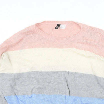H&M Womens Multicoloured Round Neck Striped Acrylic Pullover Jumper Size S