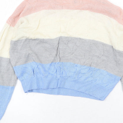 H&M Womens Multicoloured Round Neck Striped Acrylic Pullover Jumper Size S