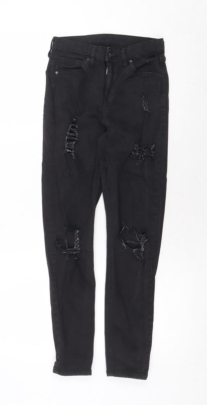 Topshop Womens Black Cotton Skinny Jeans Size 26 in Regular Zip