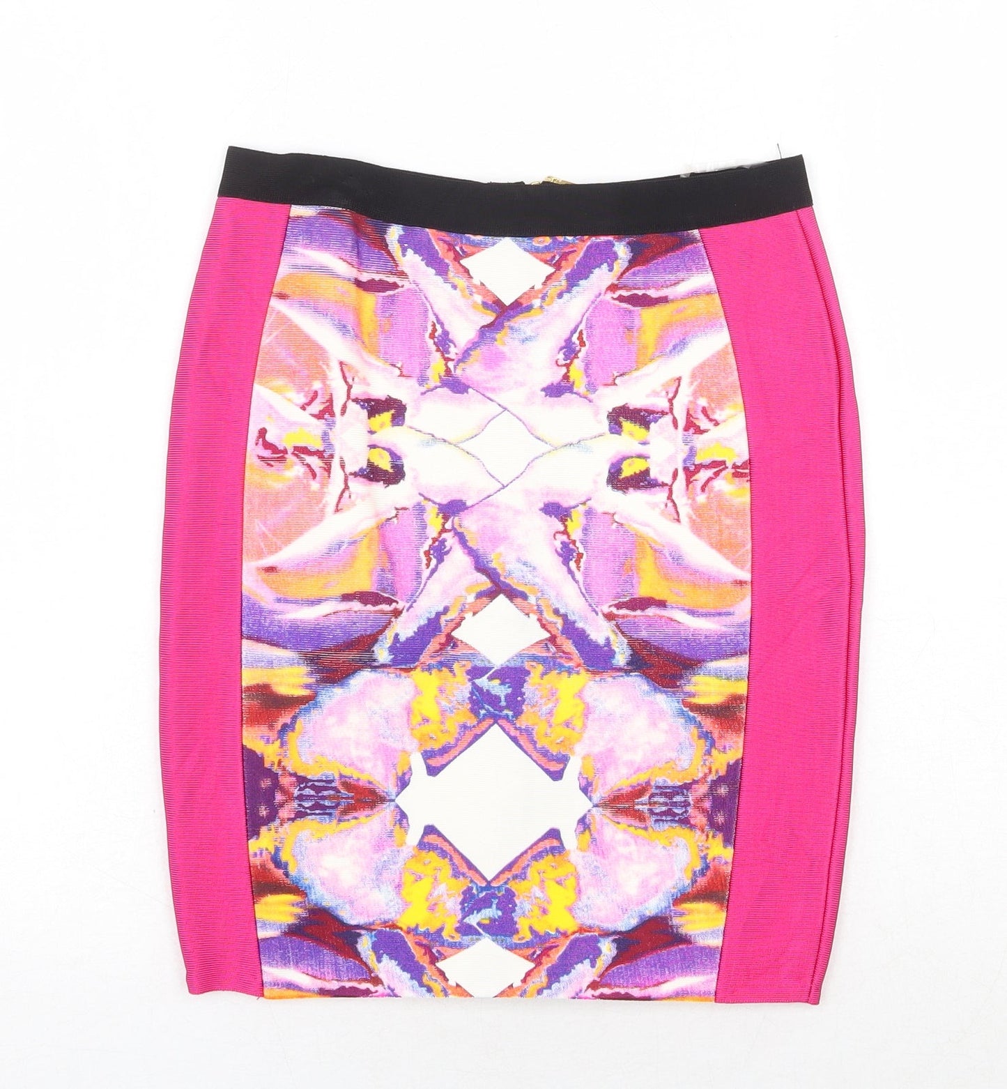 Dorothy Perkins Womens Pink Geometric Viscose Bandage Skirt Size M Zip