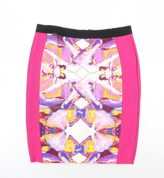 Dorothy Perkins Womens Pink Geometric Viscose Bandage Skirt Size M Zip