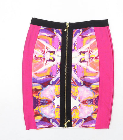 Dorothy Perkins Womens Pink Geometric Viscose Bandage Skirt Size M Zip
