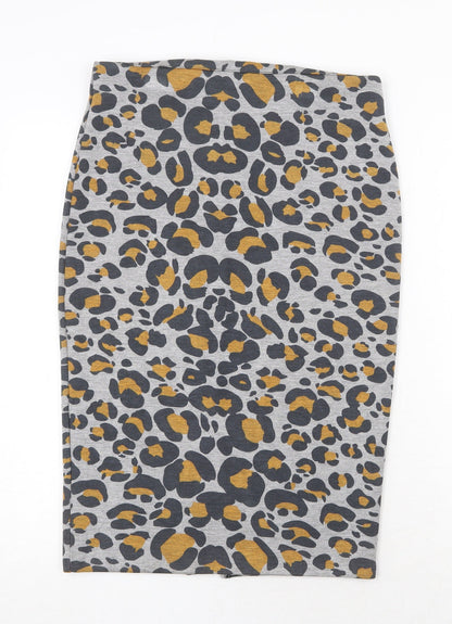 H&M Womens Grey Animal Print Polyester Bandage Skirt Size S Zip - Leopard Pattern