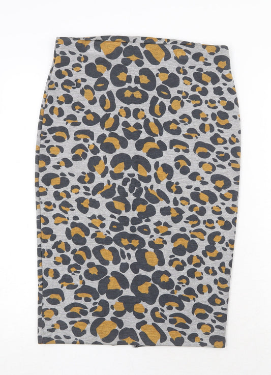 H&M Womens Grey Animal Print Polyester Bandage Skirt Size S Zip - Leopard Pattern