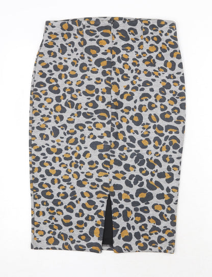 H&M Womens Grey Animal Print Polyester Bandage Skirt Size S Zip - Leopard Pattern