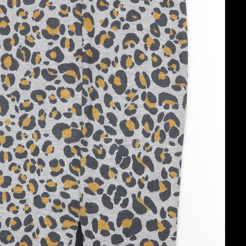 H&M Womens Grey Animal Print Polyester Bandage Skirt Size S Zip - Leopard Pattern