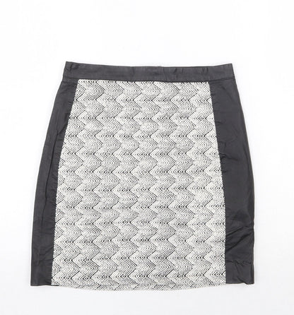 H&M Womens Multicoloured Geometric Cotton A-Line Skirt Size 8 Zip