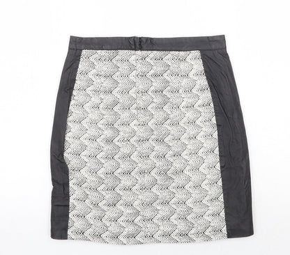 H&M Womens Multicoloured Geometric Cotton A-Line Skirt Size 8 Zip