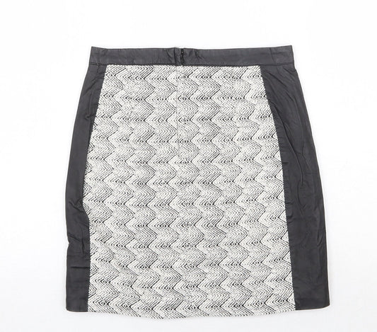 H&M Womens Multicoloured Geometric Cotton A-Line Skirt Size 8 Zip