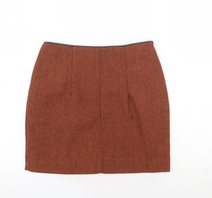 Ann Christine Womens Orange Wool A-Line Skirt Size 6 Zip