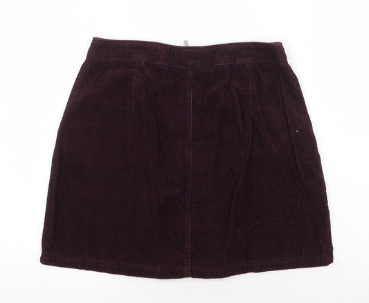 New Look Womens Purple Cotton A-Line Skirt Size 10 Zip