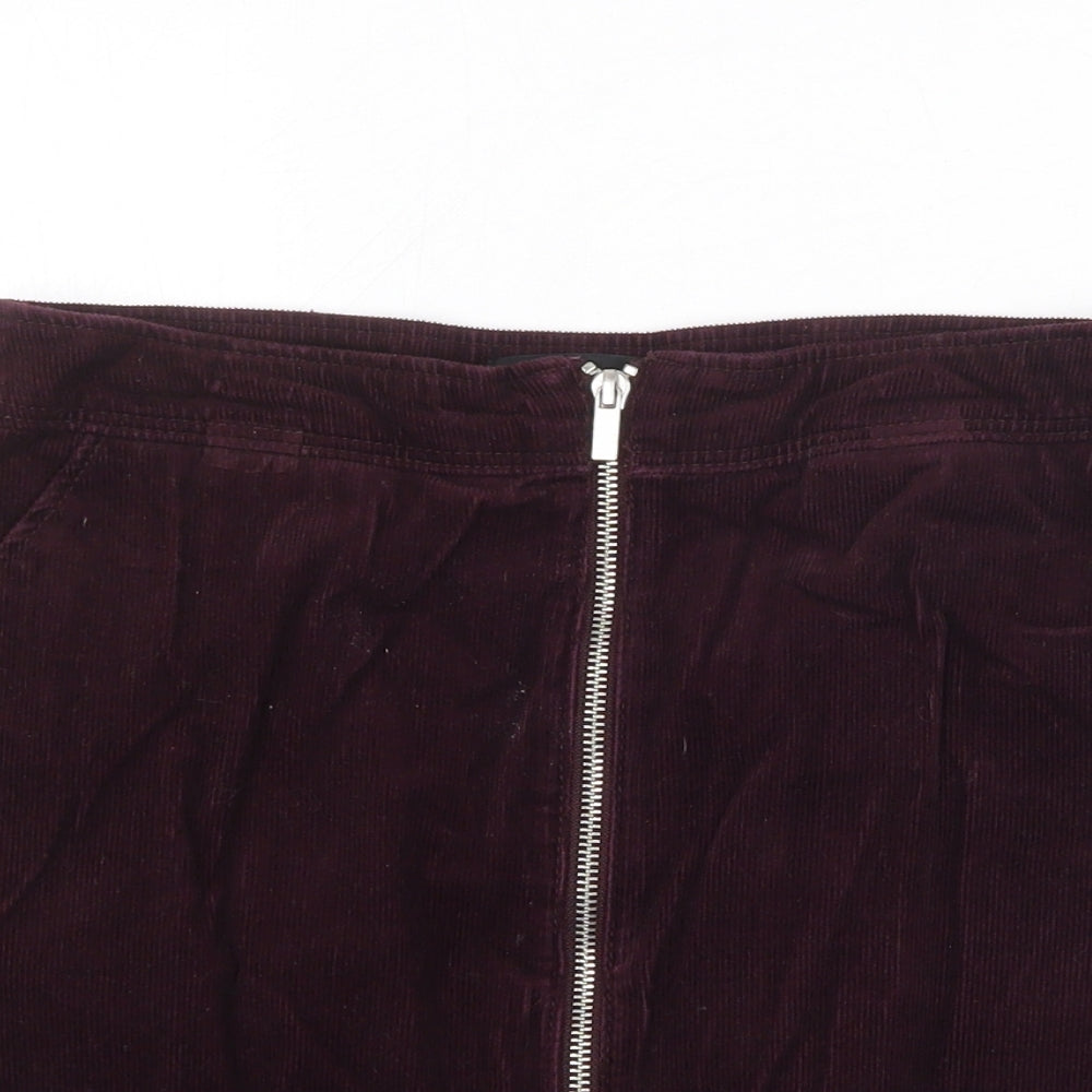 New Look Womens Purple Cotton A-Line Skirt Size 10 Zip