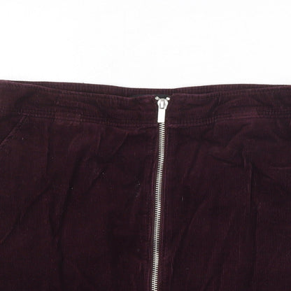 New Look Womens Purple Cotton A-Line Skirt Size 10 Zip